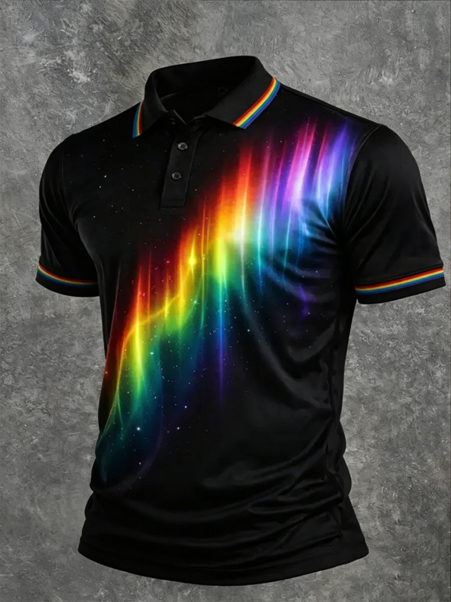 Retro Pride Month Rainbow Art Printed Retro Round Neck Short Sleeves Polo-Shirt